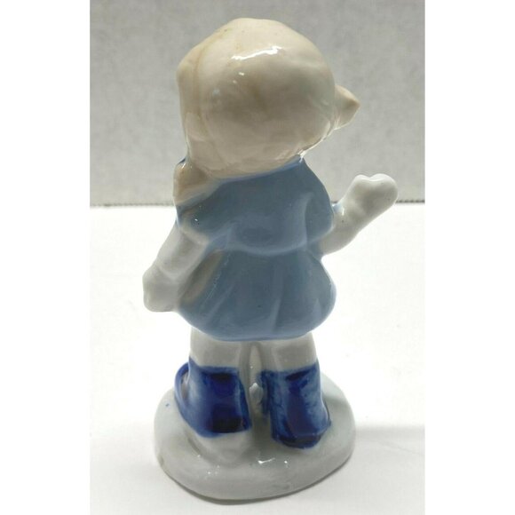 Little Porcelain Dutch Girl Figurine Vintage Child Blue White Waving Hello - Picture 2 of 8